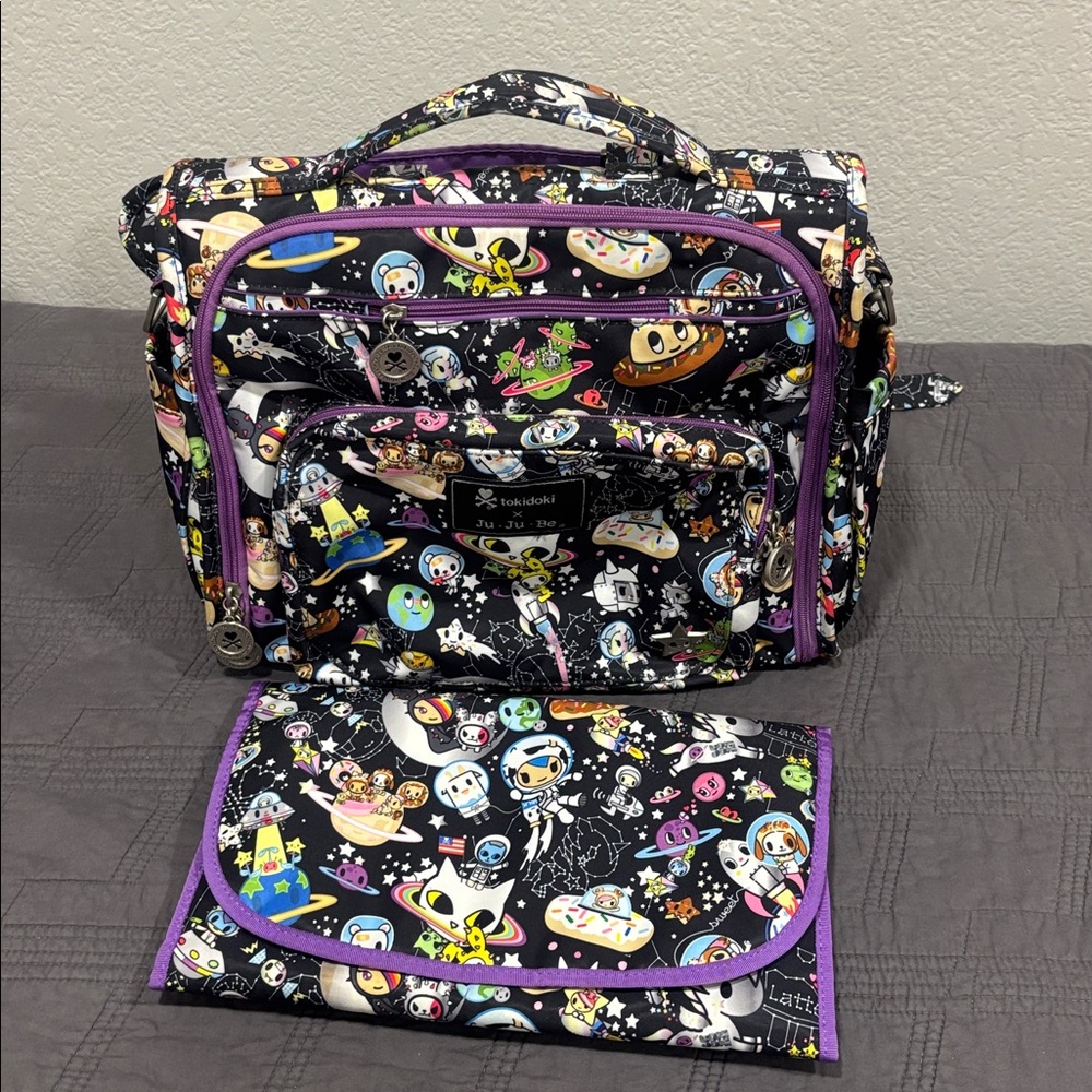 Tokidoki Black and Purple Character diaper Bag Set